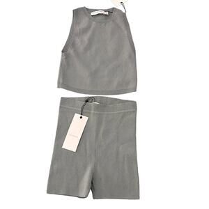 NWT Tilly knit sage top and shorts ribbed set